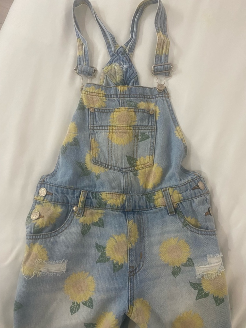 Juniors Denim Sunflower Overalls - Yellow/Blue